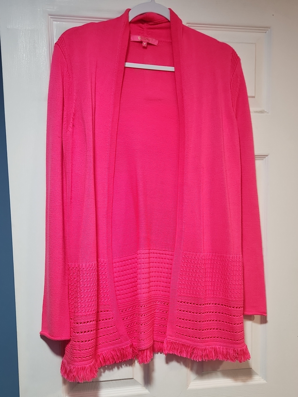 Lilly Pulitzer Neon Pink Open-Front Fringe Cardigan